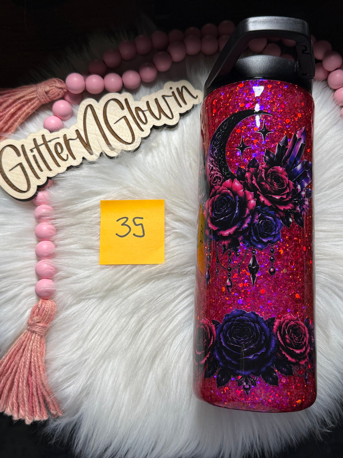 35. 25 oz Duo Glitter – Poppin Pink glitter w/ Crystal Moon