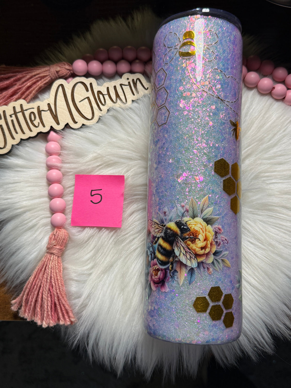 5. 35 oz Skinny – Mavis glitter with bees