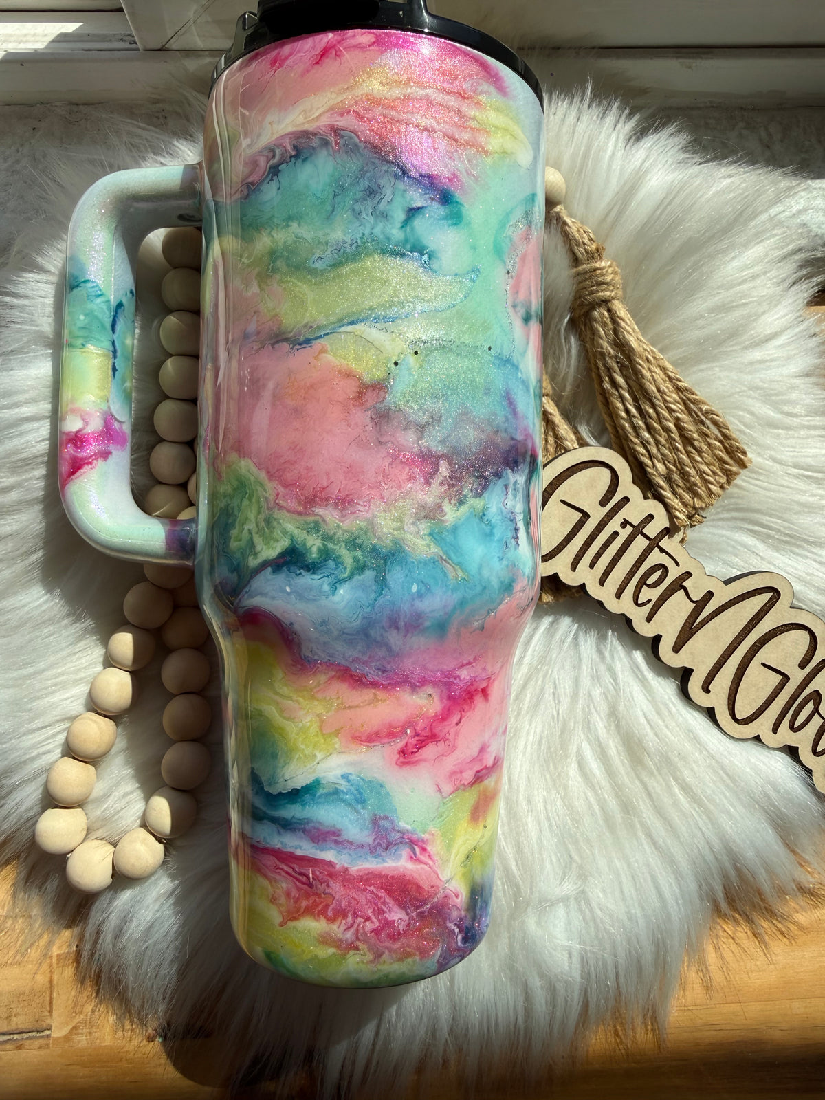 10. 40oz Handle w/moonbeam pigment– pastel skies inks