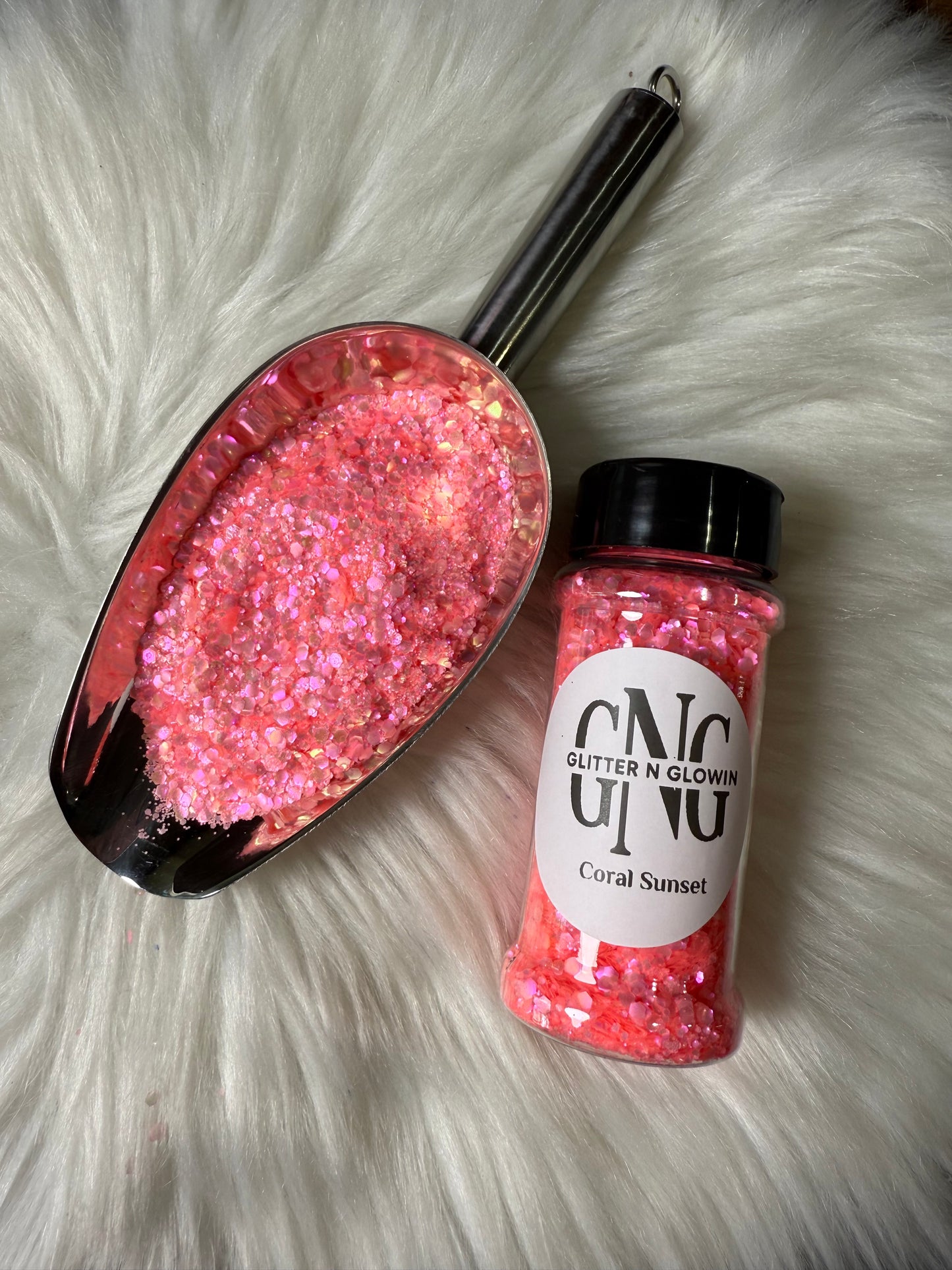Coral Sunset embossed texture chunky glitter