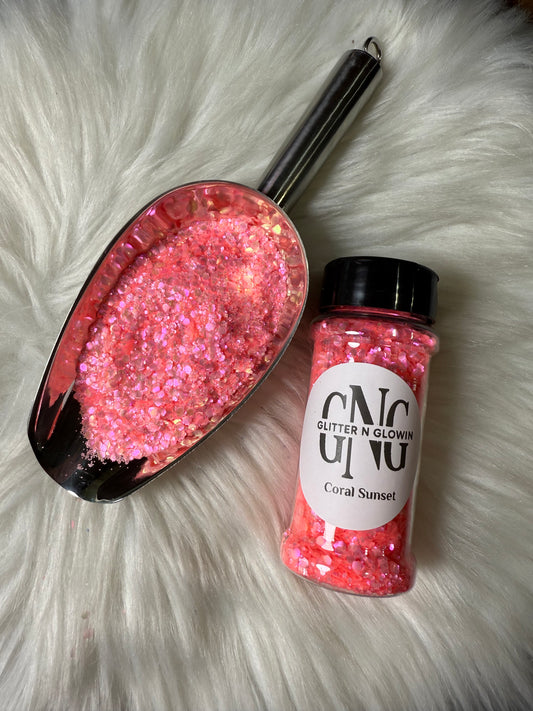 Coral Sunset embossed texture chunky glitter