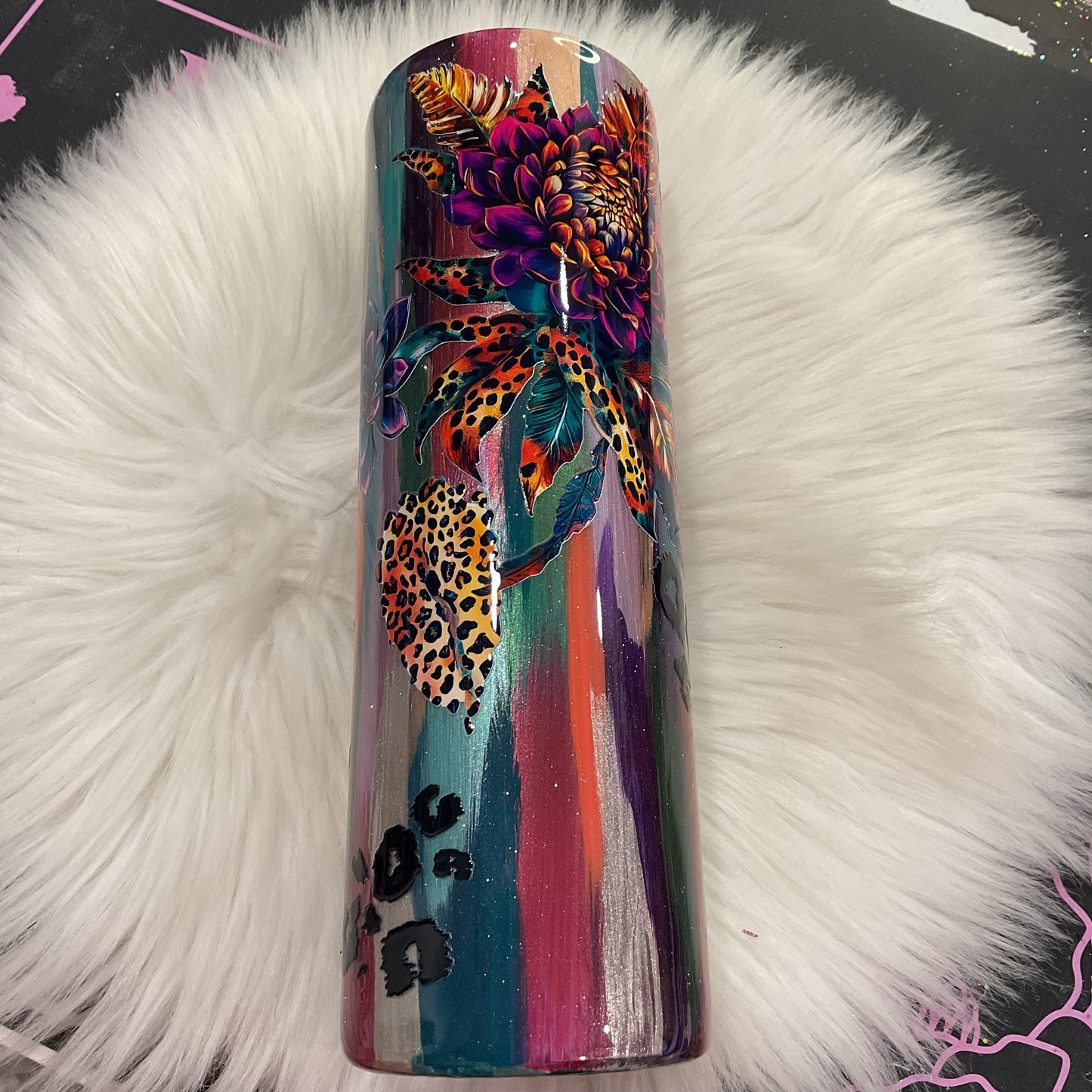 Painted brush stroke with flowers