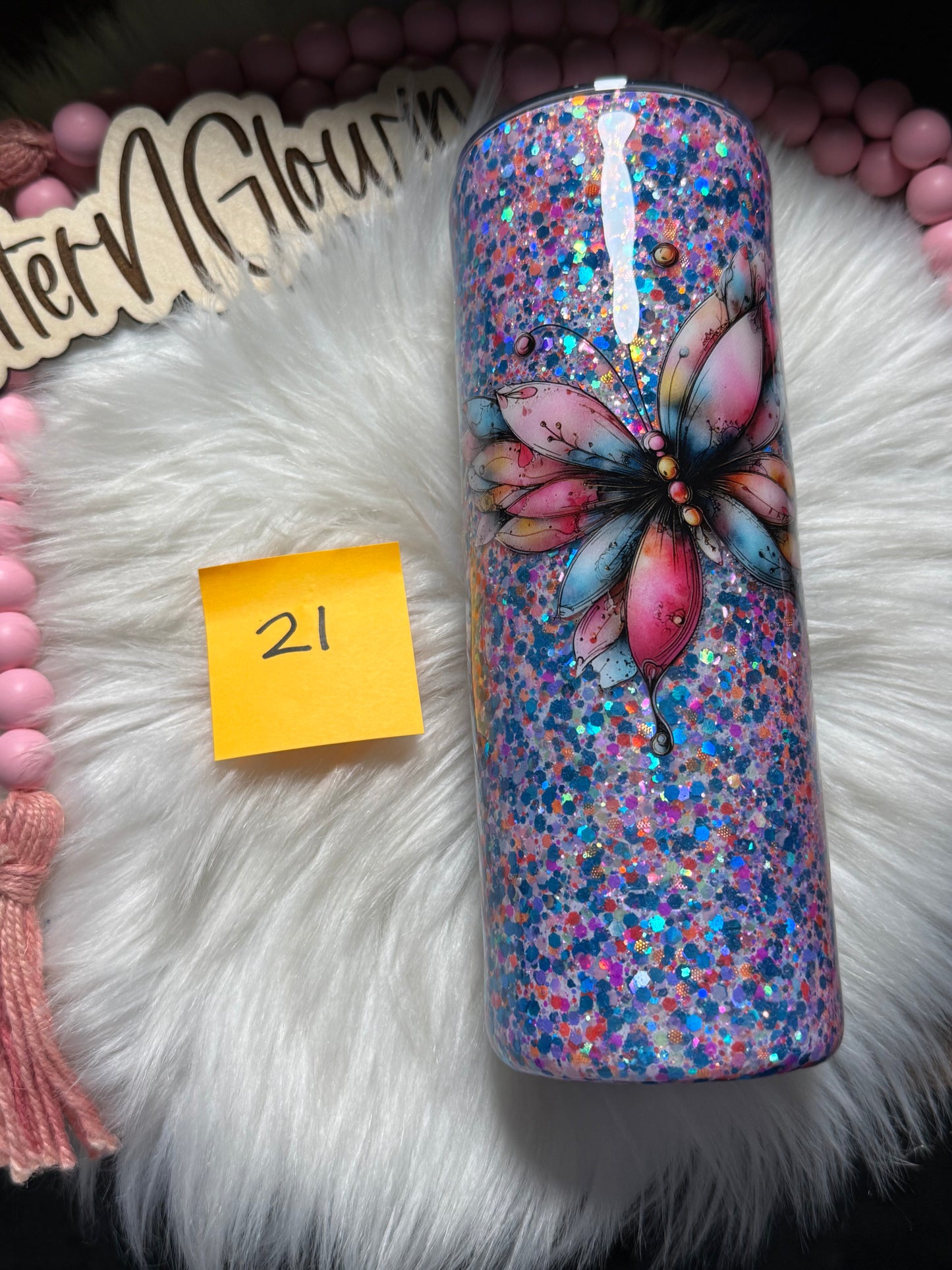 21. 20 oz Skinny – Copycat + Holo Blue w/ Butterfly