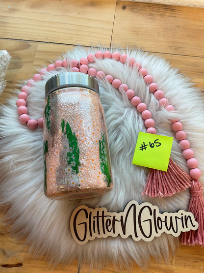 65.17 oz Mason Jar – Peach glitter w/ foils, Everything Peachy decal