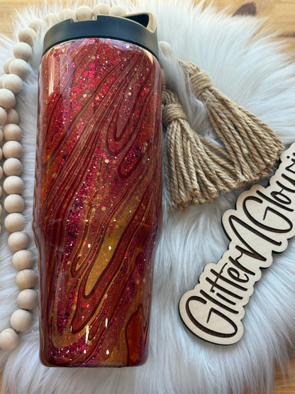 34. 30oz Clipmate – Hydrodip red, gold, brown glitter with fall decal