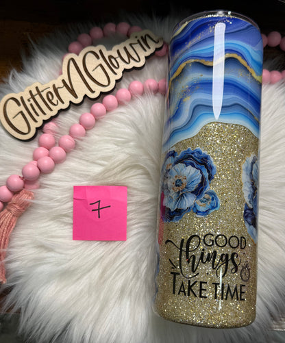 7. 30 oz Skinny – Geode UVDTF w/ flowers