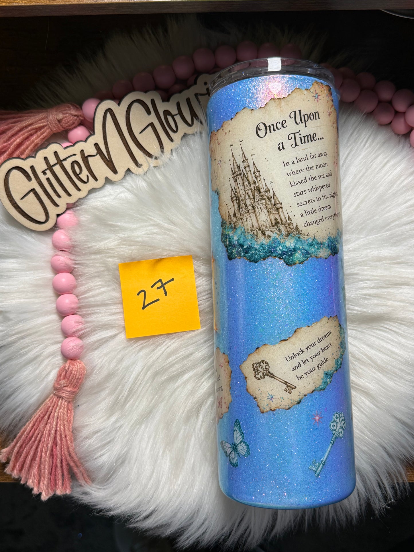 27. 30 oz Skinny – Chameleon Flakes (Blue) w/ Storybook decals