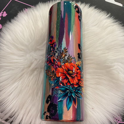 Painted brush stroke with flowers