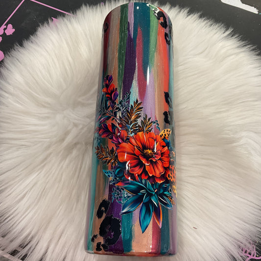 Painted brush stroke with flowers