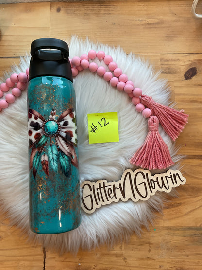 12. 25 oz Hydro – Teal w/ Patina and bow decal