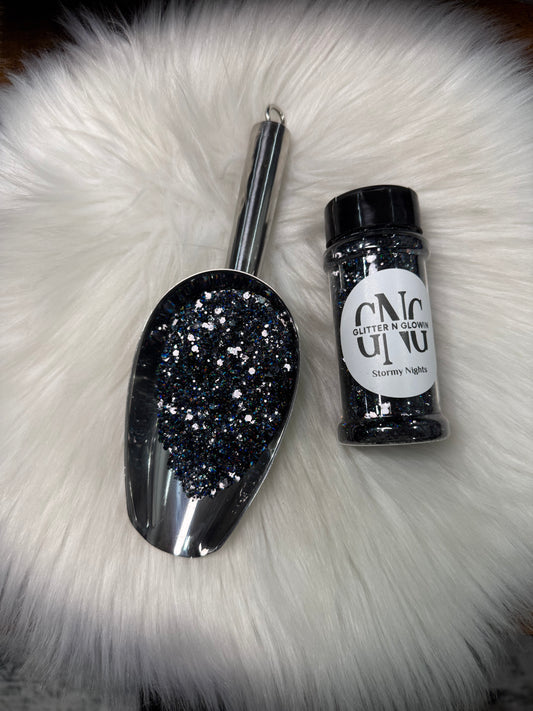 Stormy Nights Black holographic chunky glitter