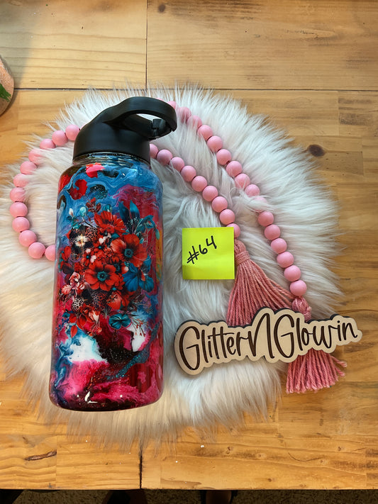64. 32 oz Hydro – Inks Black Betty w/ inks & red leopard spots