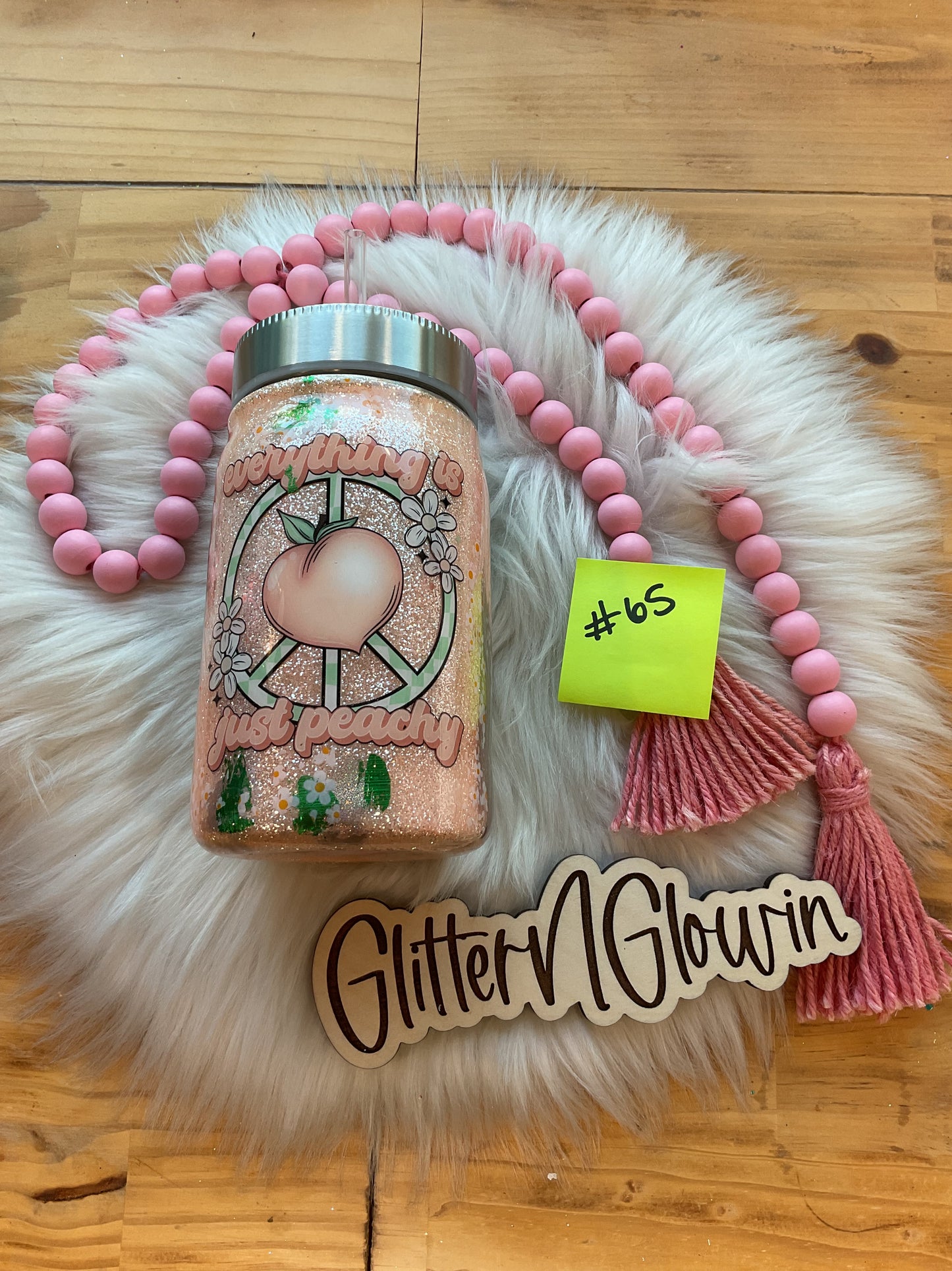 65.17 oz Mason Jar – Peach glitter w/ foils, Everything Peachy decal