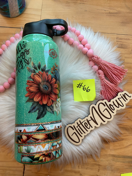 66. 40 oz Hydro – Mint glitter base with mixed media