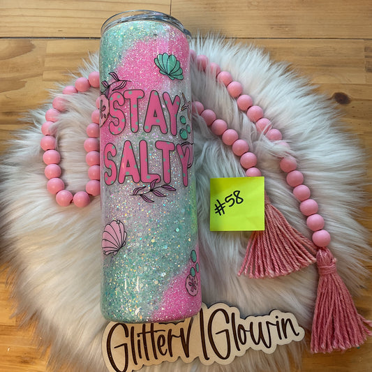 58. 30 oz Skinny – Twisted glitter w/ Stay Salty decal