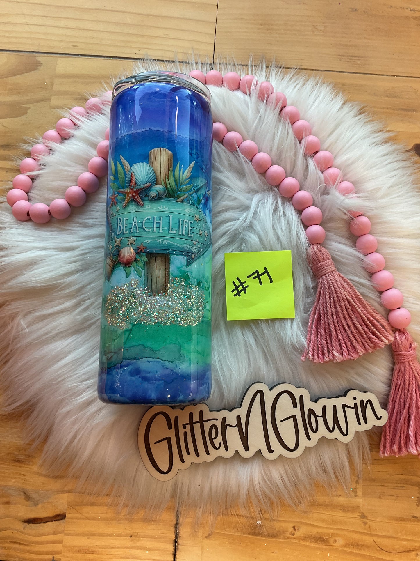 71. 20 oz SK – London Fog (blues and teal) with beach decal
