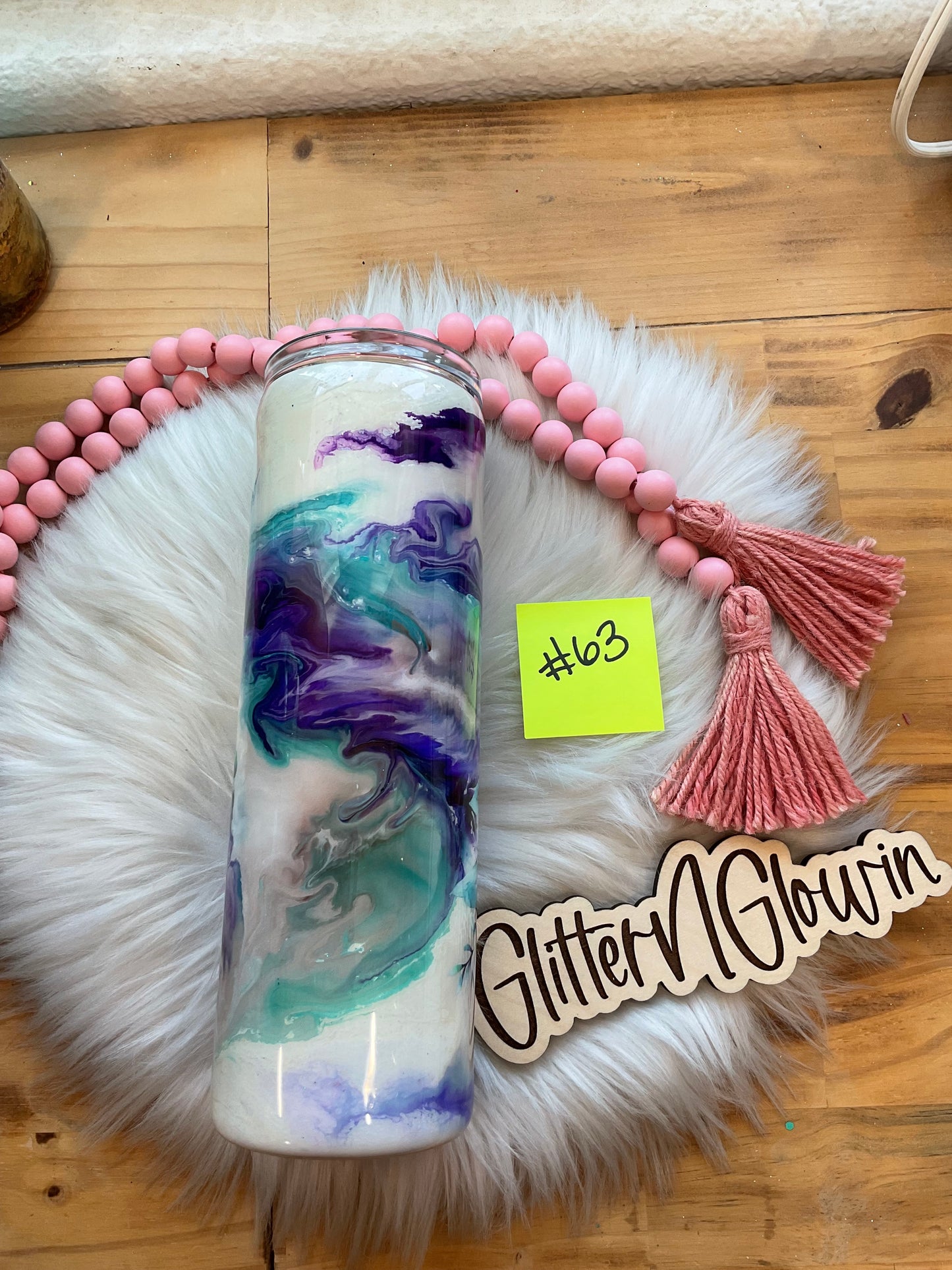 63. 30 oz Skinny – Inks purple marble w/ feather