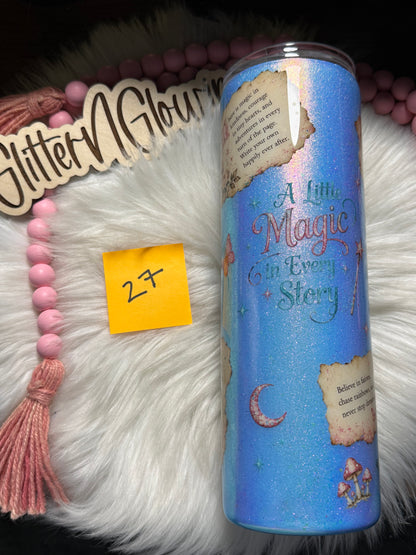 27. 30 oz Skinny – Chameleon Flakes (Blue) w/ Storybook decals