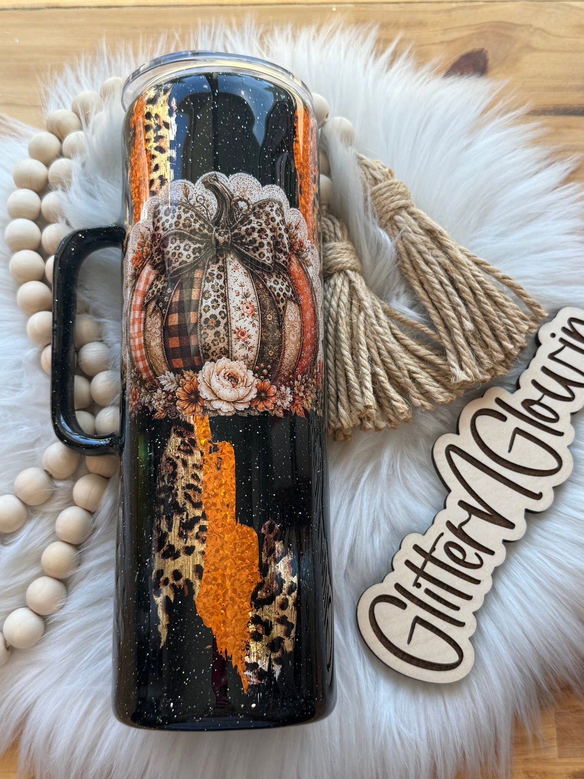1. 30oz Hoggle – Black Betty Glitter with foils and Pumpkin