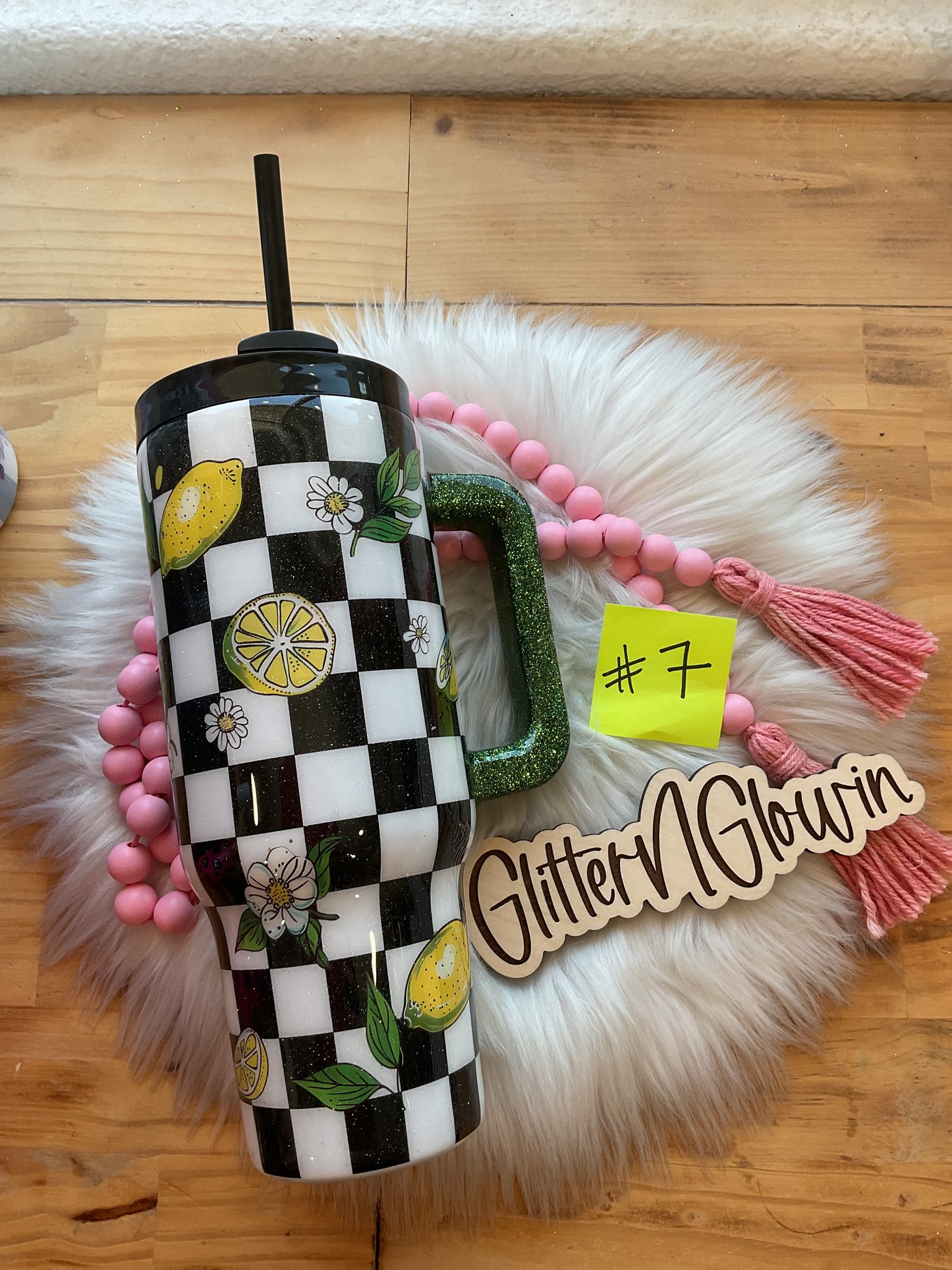 7. 40 oz Handle – Black checkered w/ lemons
