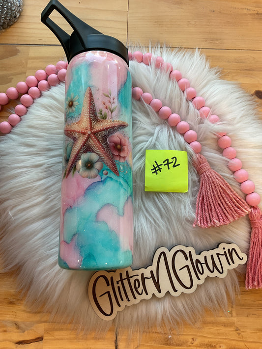 72. 25 oz Hydro – Peach & teal ink blot w/ starfish