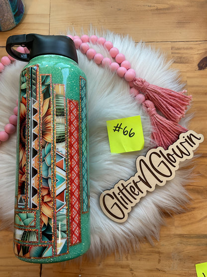 66. 40 oz Hydro – Mint glitter base with mixed media