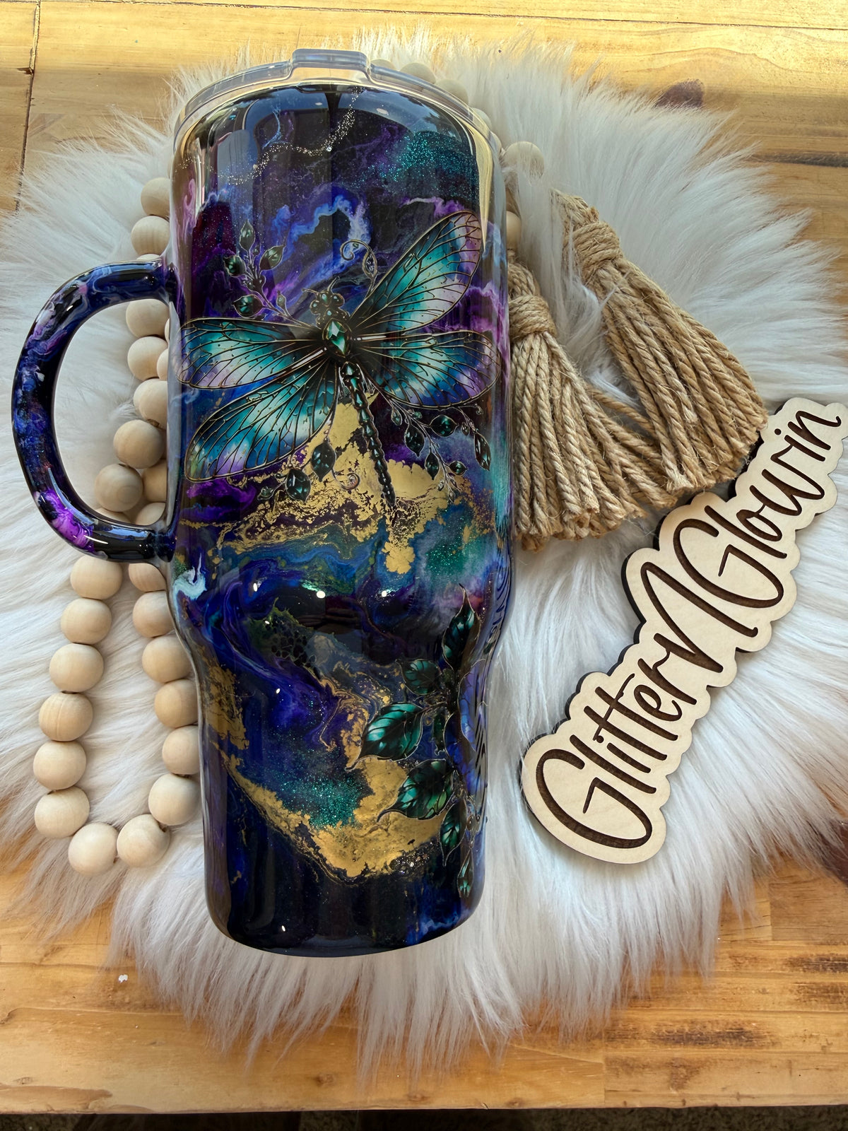 14. 32oz Traveler – Inks w/dragonfly jewel colored