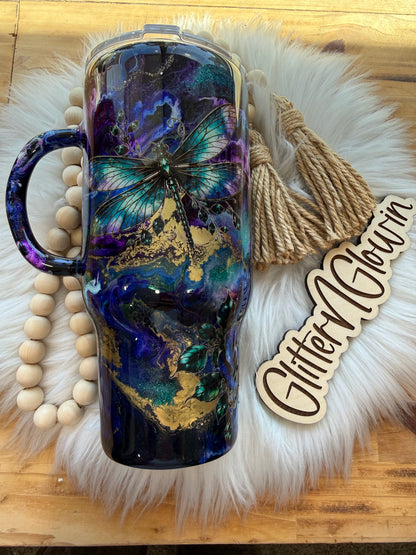 14. 32oz Traveler – Inks w/dragonfly jewel colored