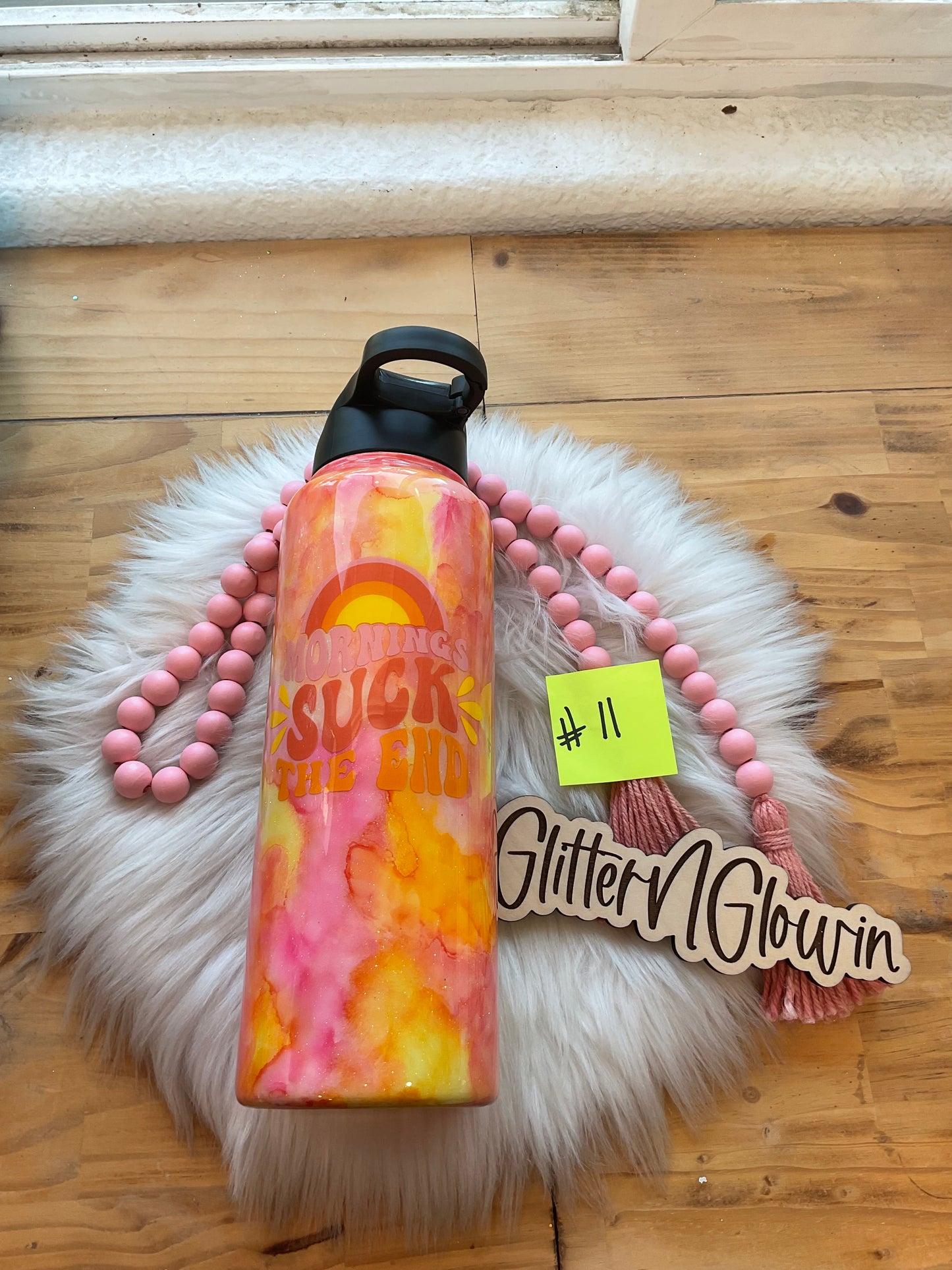 11. 40oz Hydro bottle-Pink & yellow ink blot w/ decal