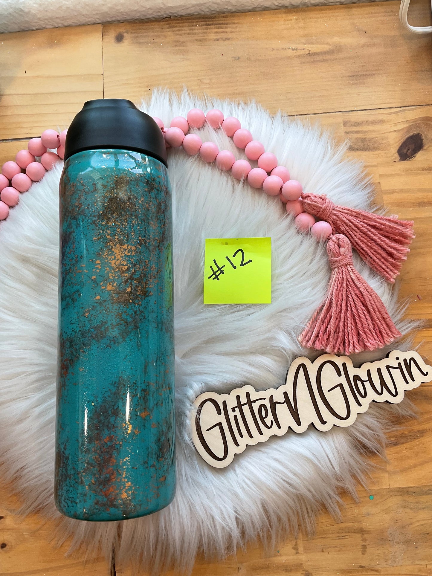 12. 25 oz Hydro – Teal w/ Patina and bow decal