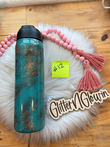 12. 25 oz Hydro – Teal w/ Patina and bow decal
