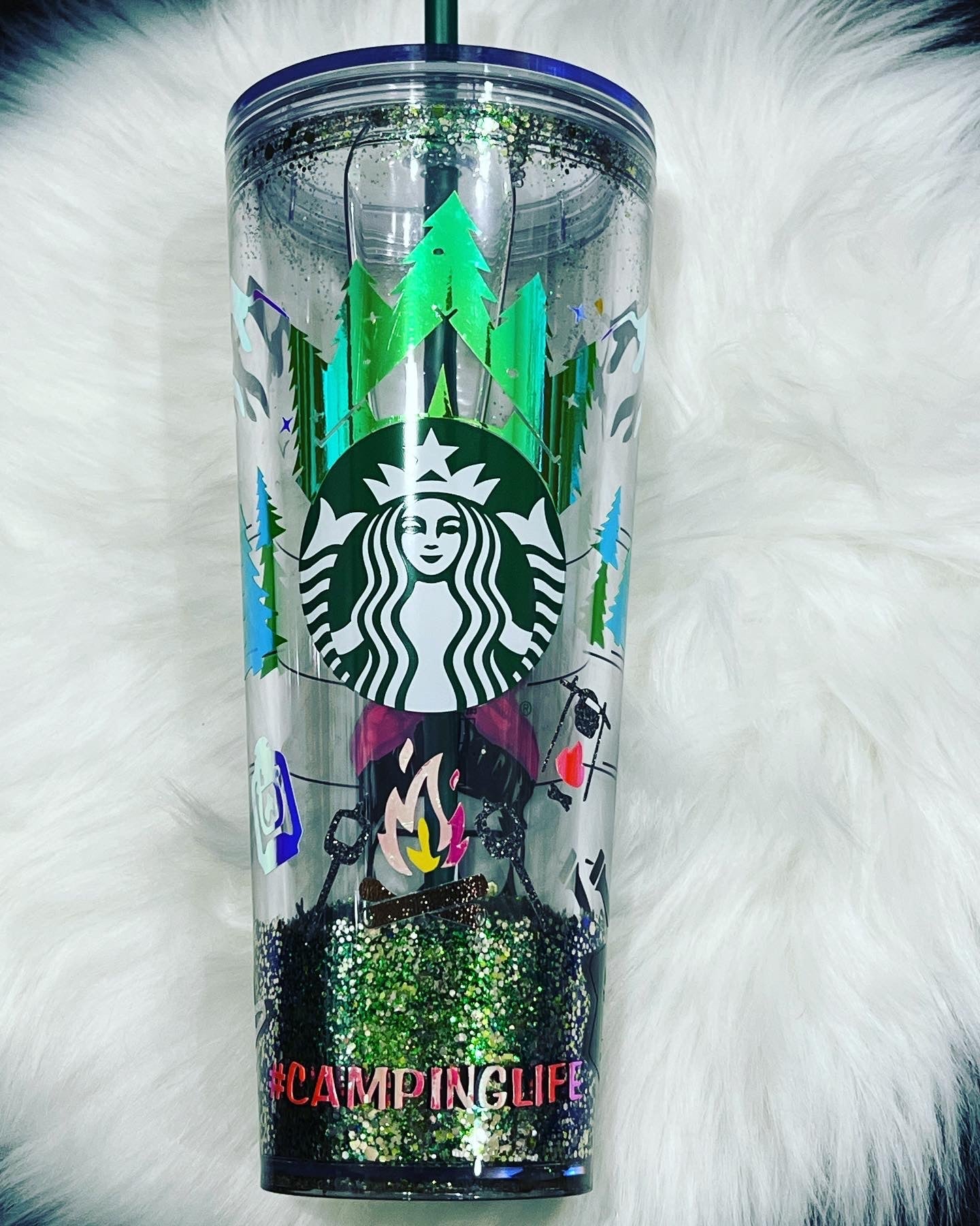 Campinglife  Starbucks double walled snowglobe tumbler-Custom option