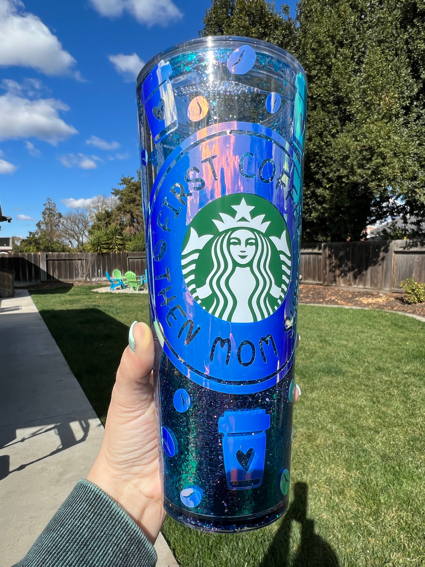 First coffee Starbucks double walled snowglobe tumbler-Custom option