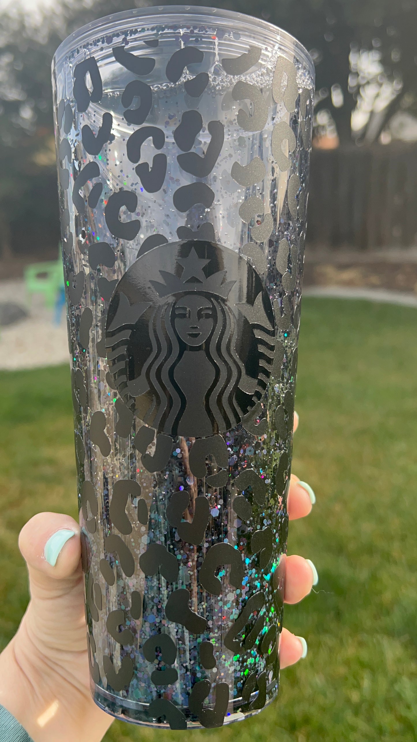 Leopard Starbucks double walled snowglobe tumbler